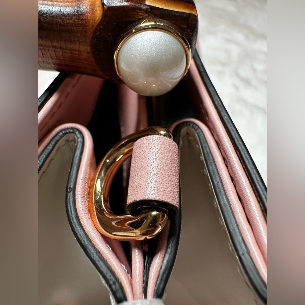 Gucci Blush Pink Leather Bag with Red and navy Strap-with bamboo handle - Picture 14 of 16